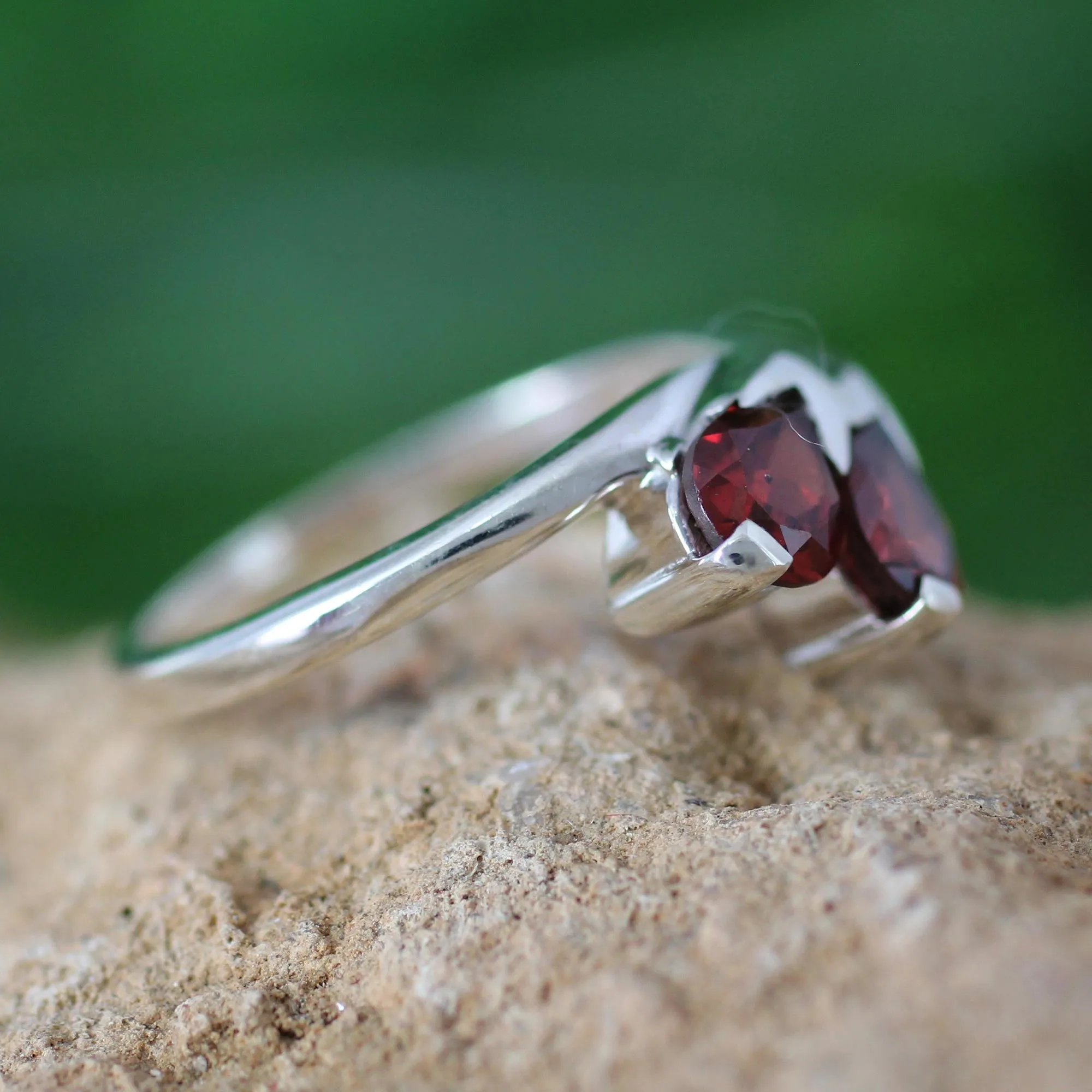 Artisan Crafted Garnet and Silver Ring - Rose of Love | NOVICA