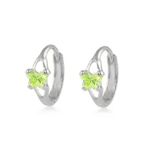 Baby 14K White Gold Huggie Hoop Earrings With Peridot C.Z. Butterfly