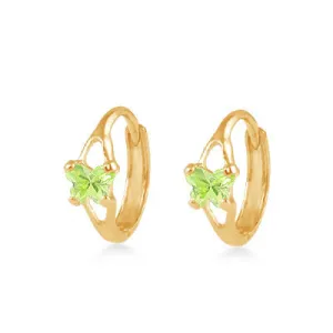 Baby 14K Yellow Gold Huggie Hoop Peridot C.Z. Butterfly Earrings