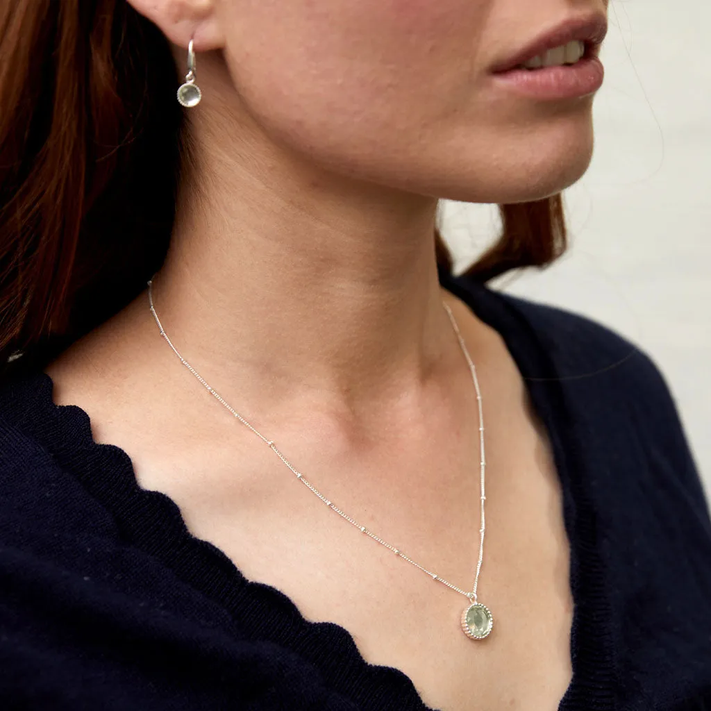 Barcelona Silver August Green Amethyst Birthstone Necklace