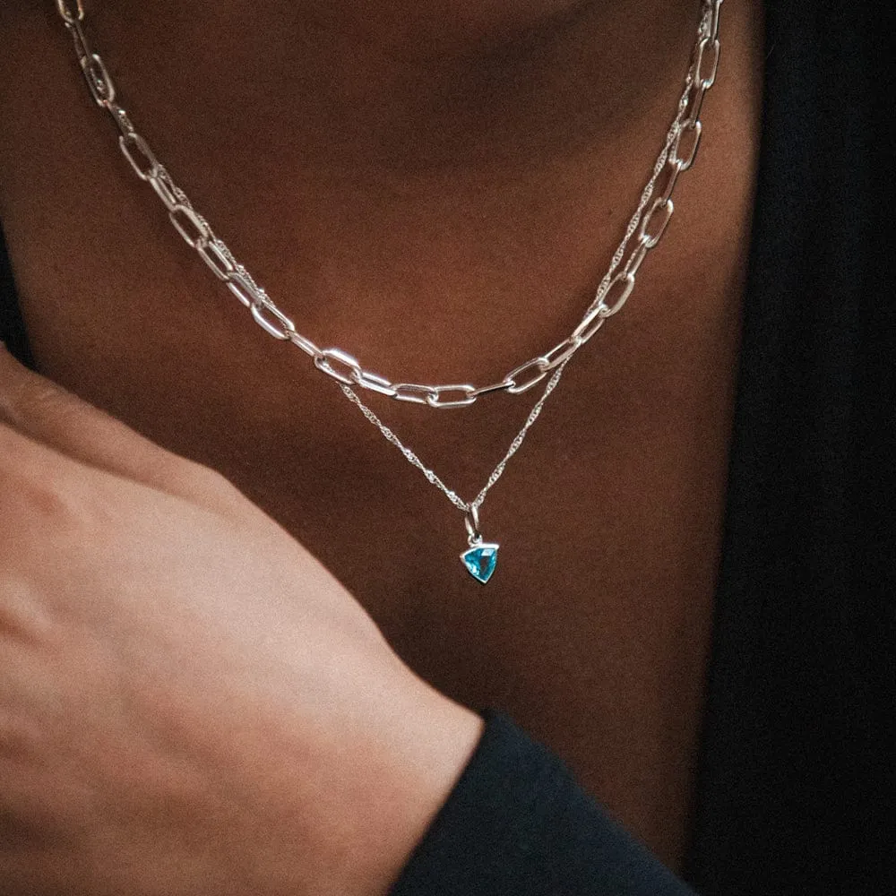 Blue Topaz December Birthstone Charm Necklace Sterling Silver