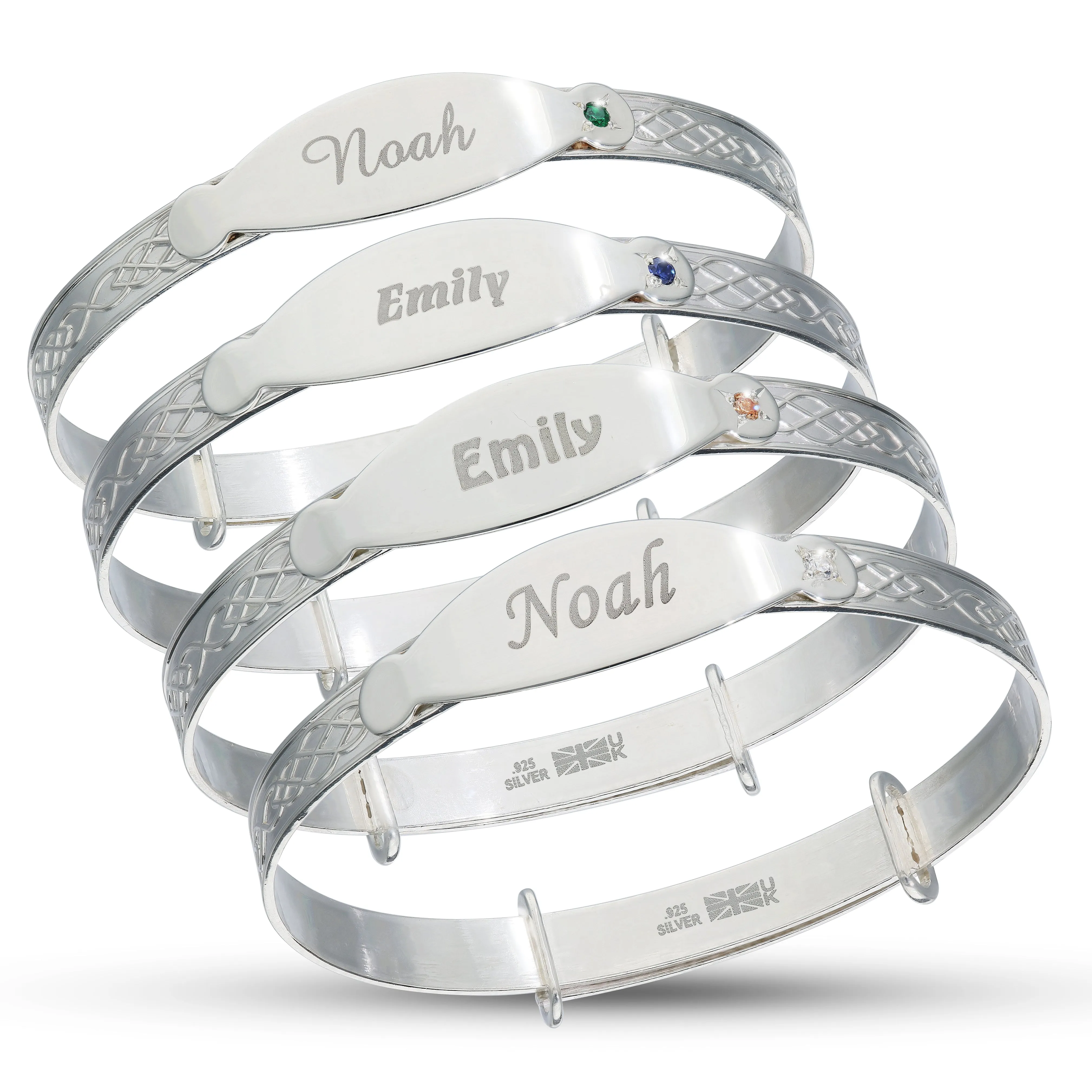 Children’s Personalised Silver Birthstone Bangle (0-5  yrs)