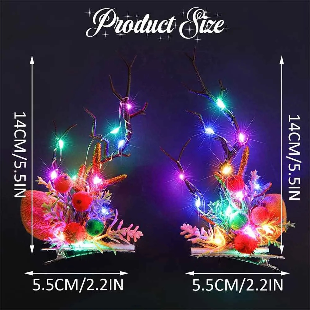 Christmas Light-Up Antler Hairpin with Multi-Colored LEDs HP011