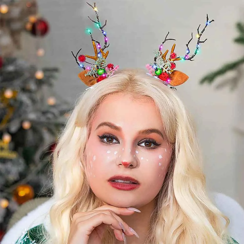 Christmas Light-Up Antler Hairpin with Multi-Colored LEDs HP011