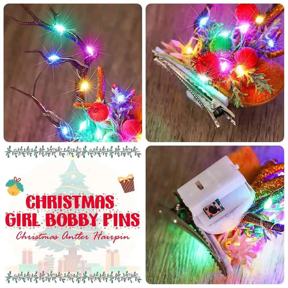 Christmas Light-Up Antler Hairpin with Multi-Colored LEDs HP011