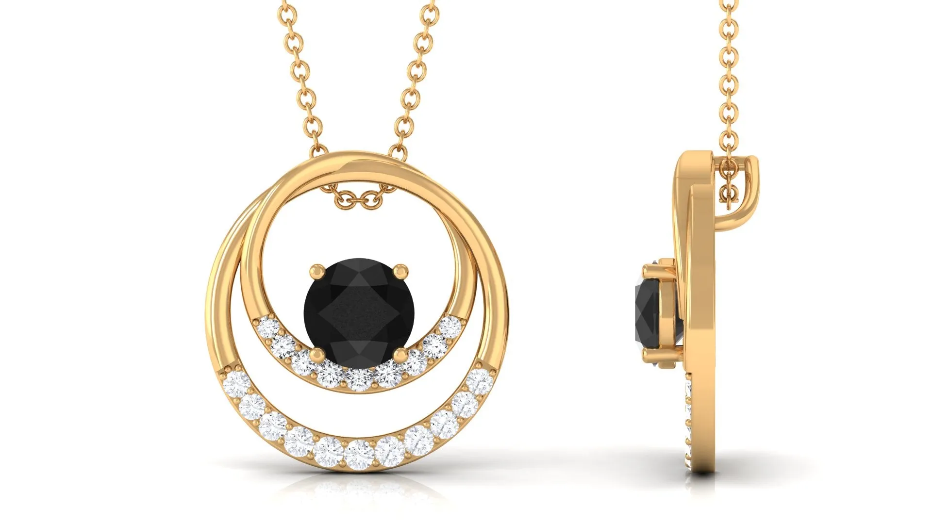 Created Black Diamond and Diamond Open Circle Pendant