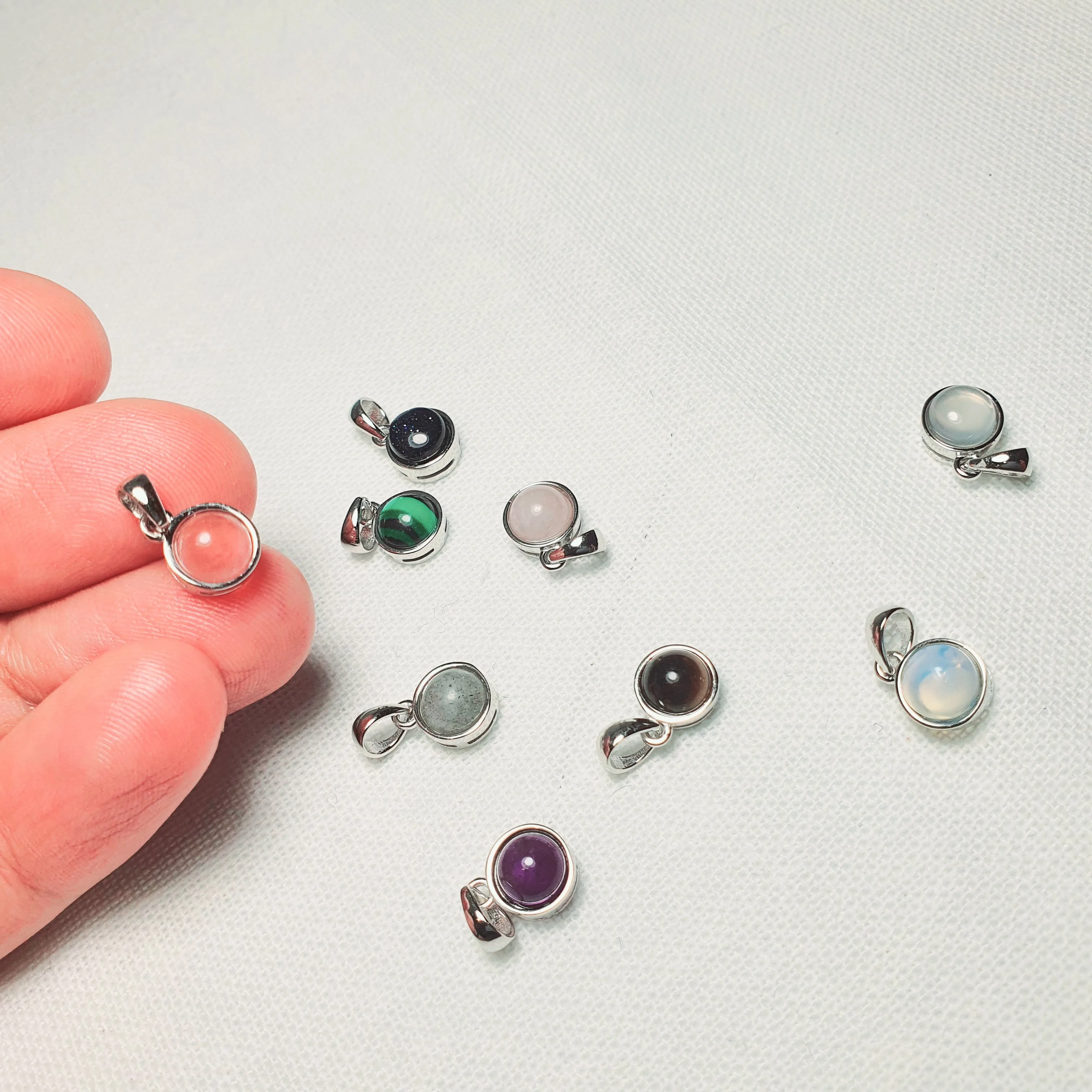 Crystal Birthstone Round Pendant, Sterling Silver