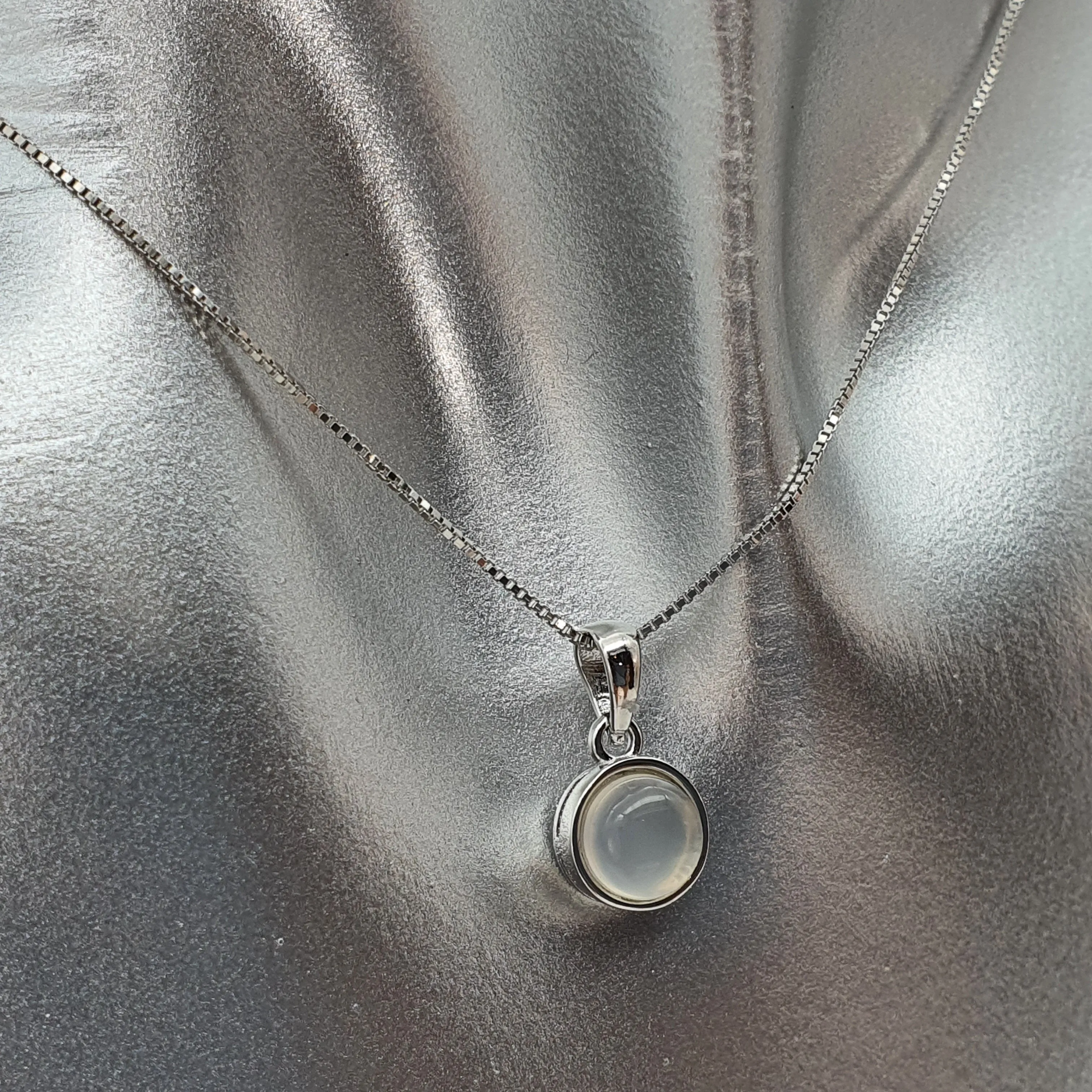 Crystal Birthstone Round Pendant, Sterling Silver