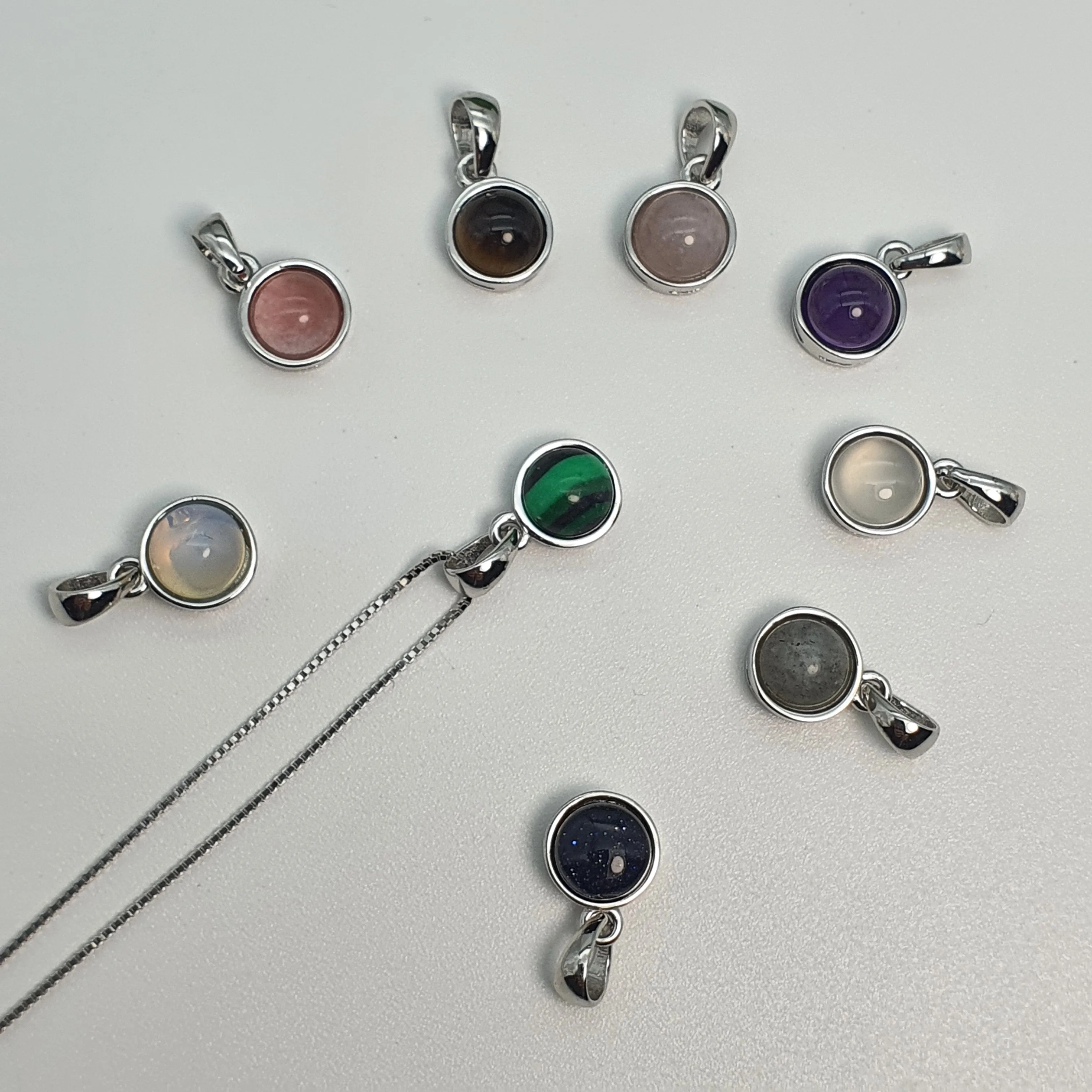 Crystal Birthstone Round Pendant, Sterling Silver