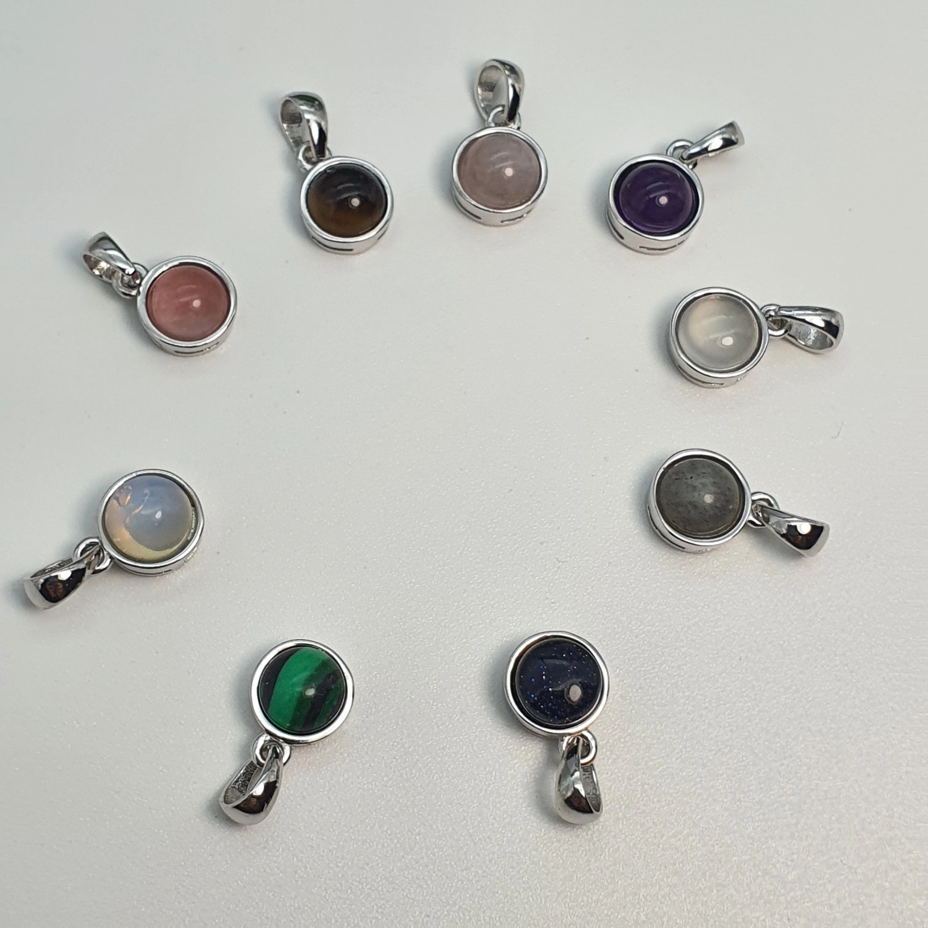 Crystal Birthstone Round Pendant, Sterling Silver