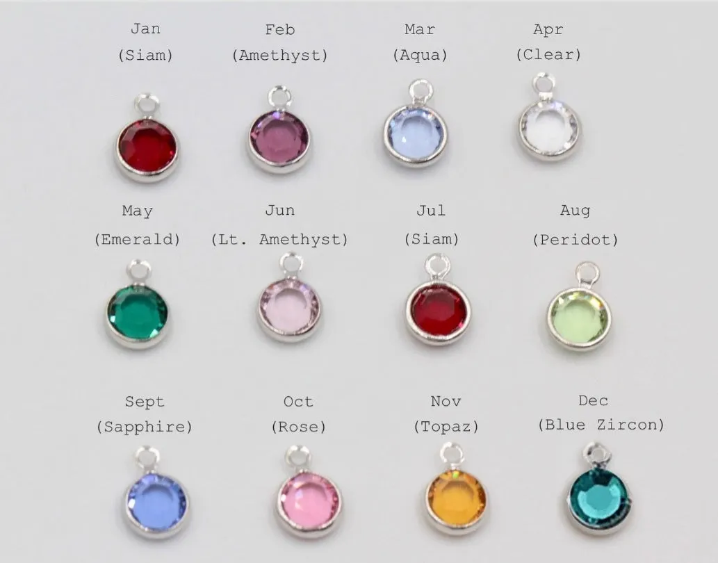 Crystal Birthstone Round Pendant, Sterling Silver