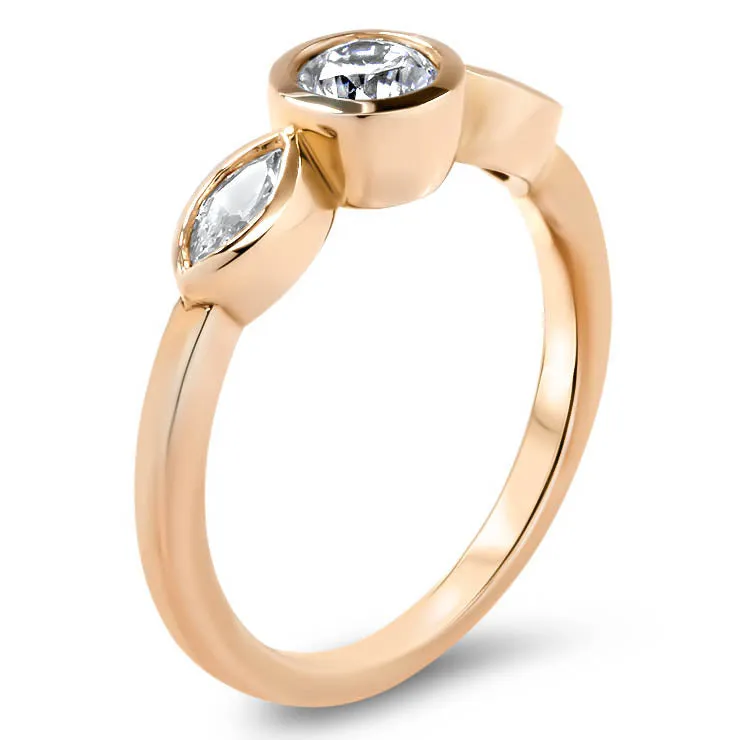 Dainty Three Stone Bezel Set Engagement Ring  - Hazel