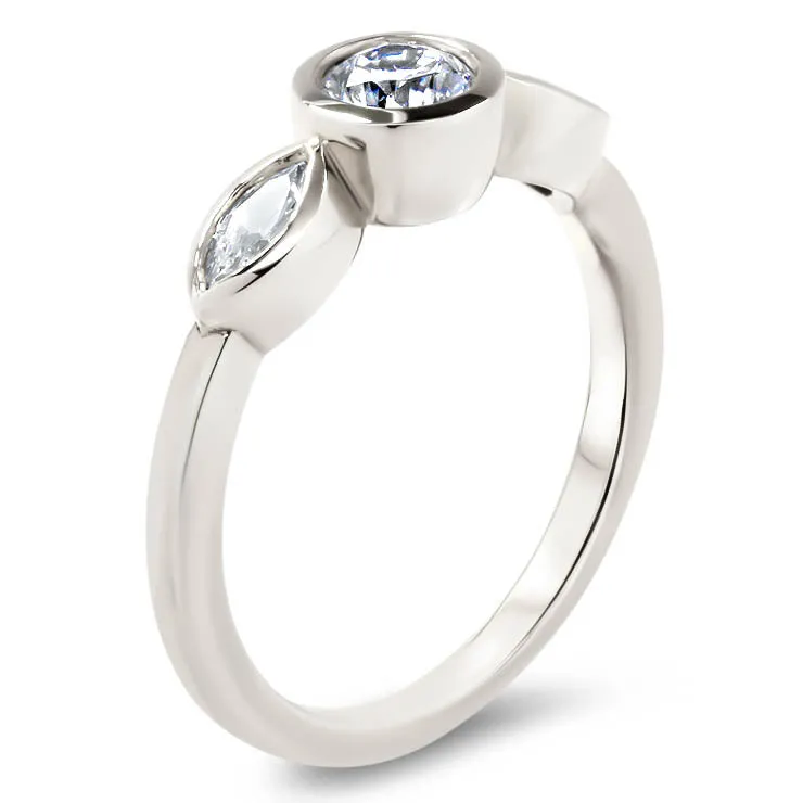 Dainty Three Stone Bezel Set Engagement Ring  - Hazel
