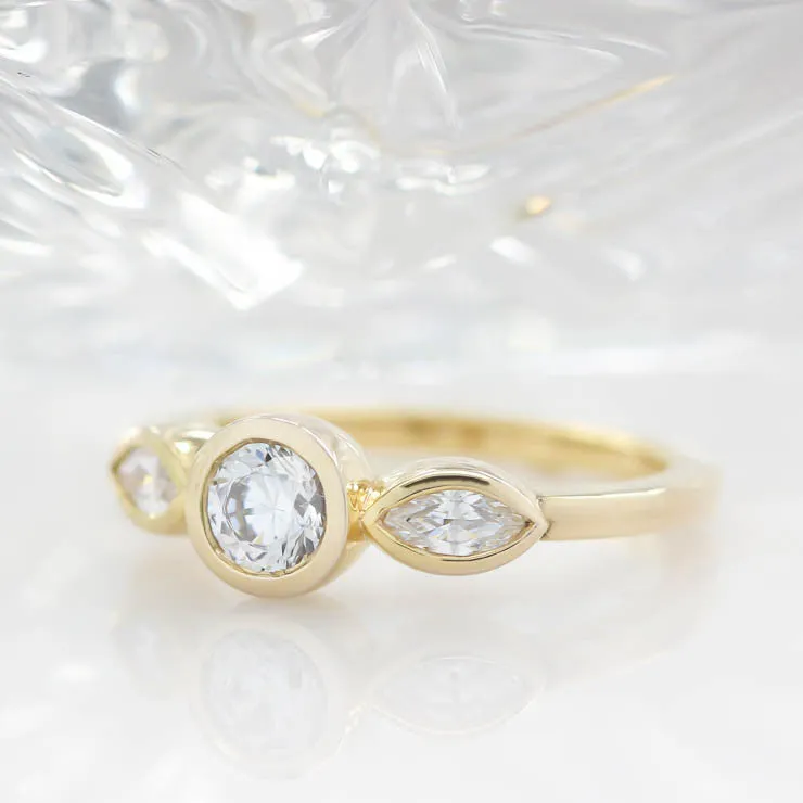Dainty Three Stone Bezel Set Engagement Ring  - Hazel