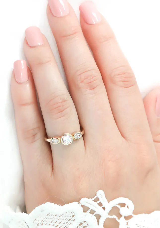 Dainty Three Stone Bezel Set Engagement Ring  - Hazel