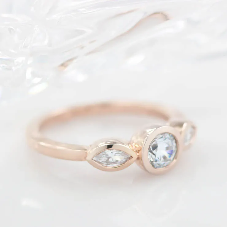 Dainty Three Stone Bezel Set Engagement Ring  - Hazel