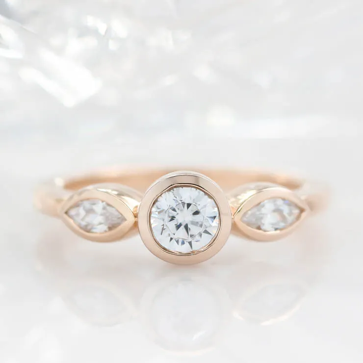 Dainty Three Stone Bezel Set Engagement Ring  - Hazel