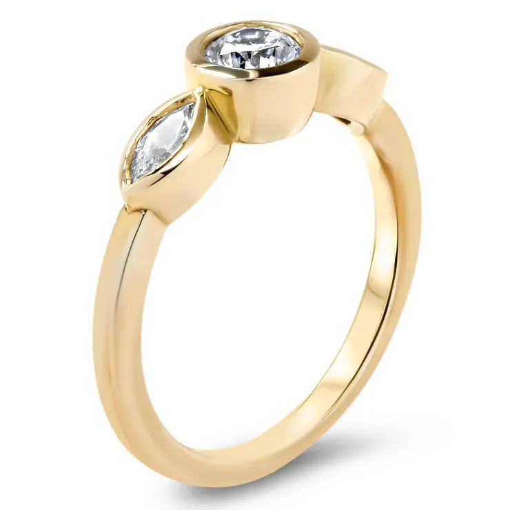 Dainty Three Stone Bezel Set Engagement Ring  - Hazel