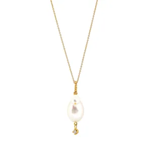 Double Pearls and Diamond Pendant / Necklace, Solid Gold