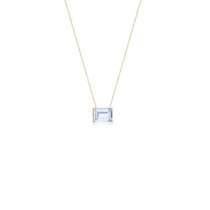 Emerald Cut Aquamarine 1.0 Ct. Solitaire Necklace, 14k Yellow Gold