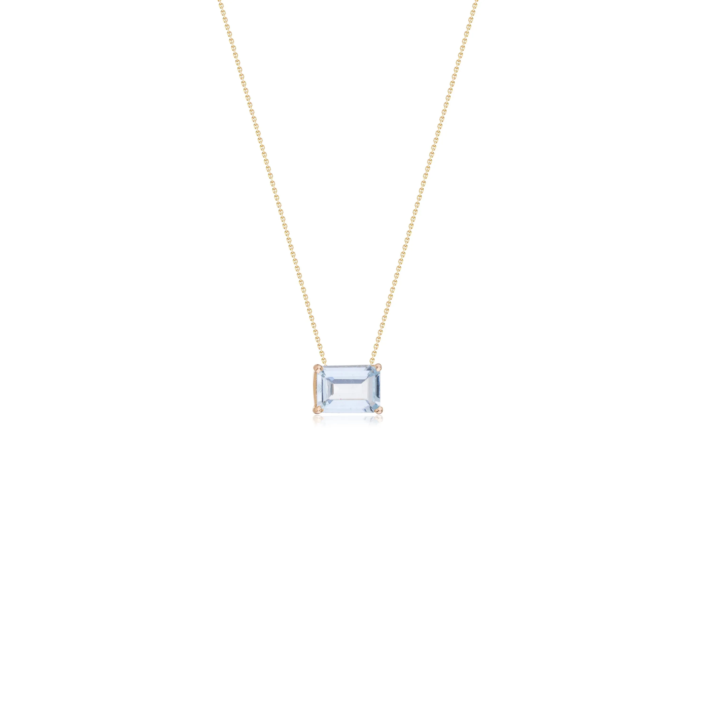 Emerald Cut Aquamarine 1.0 Ct. Solitaire Necklace, 14k Yellow Gold