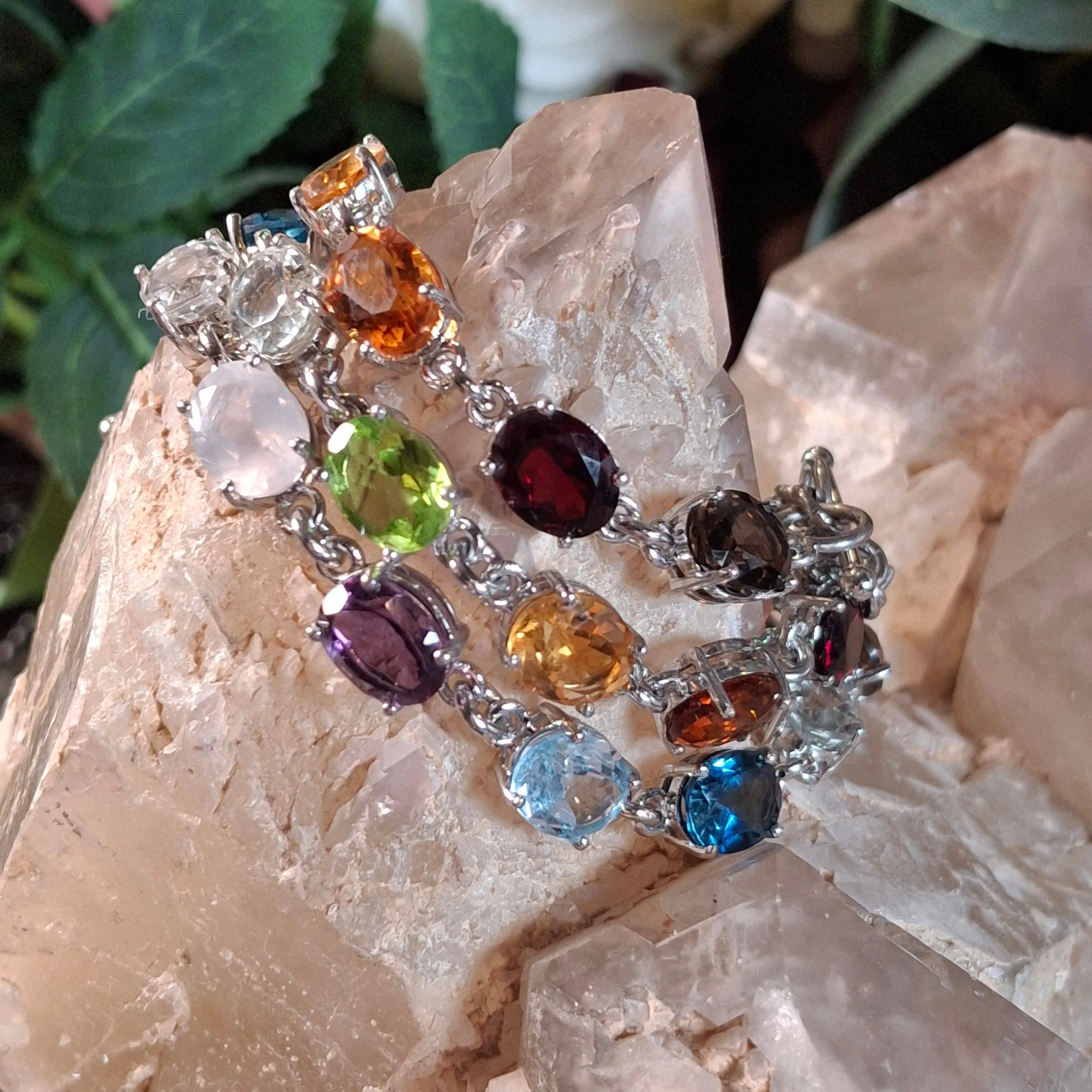 Enchanting Gems 7 Chakra Faceted Bracelet .925 Silver for Balance and Healing