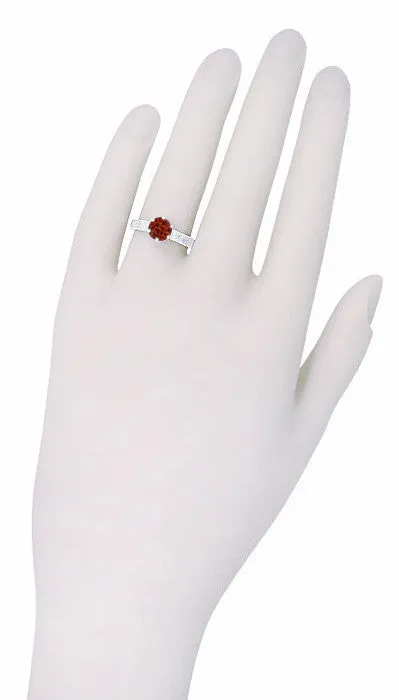 Filigree Scrolls Art Deco Crown Solitaire 1.5 Carat Almandine Garnet Engagement Ring in Platinum