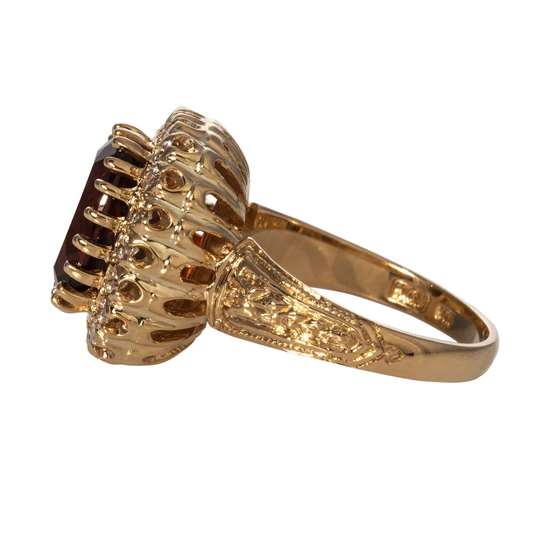 Garnet & Diamond Cluster 14K Yellow Gold Ring