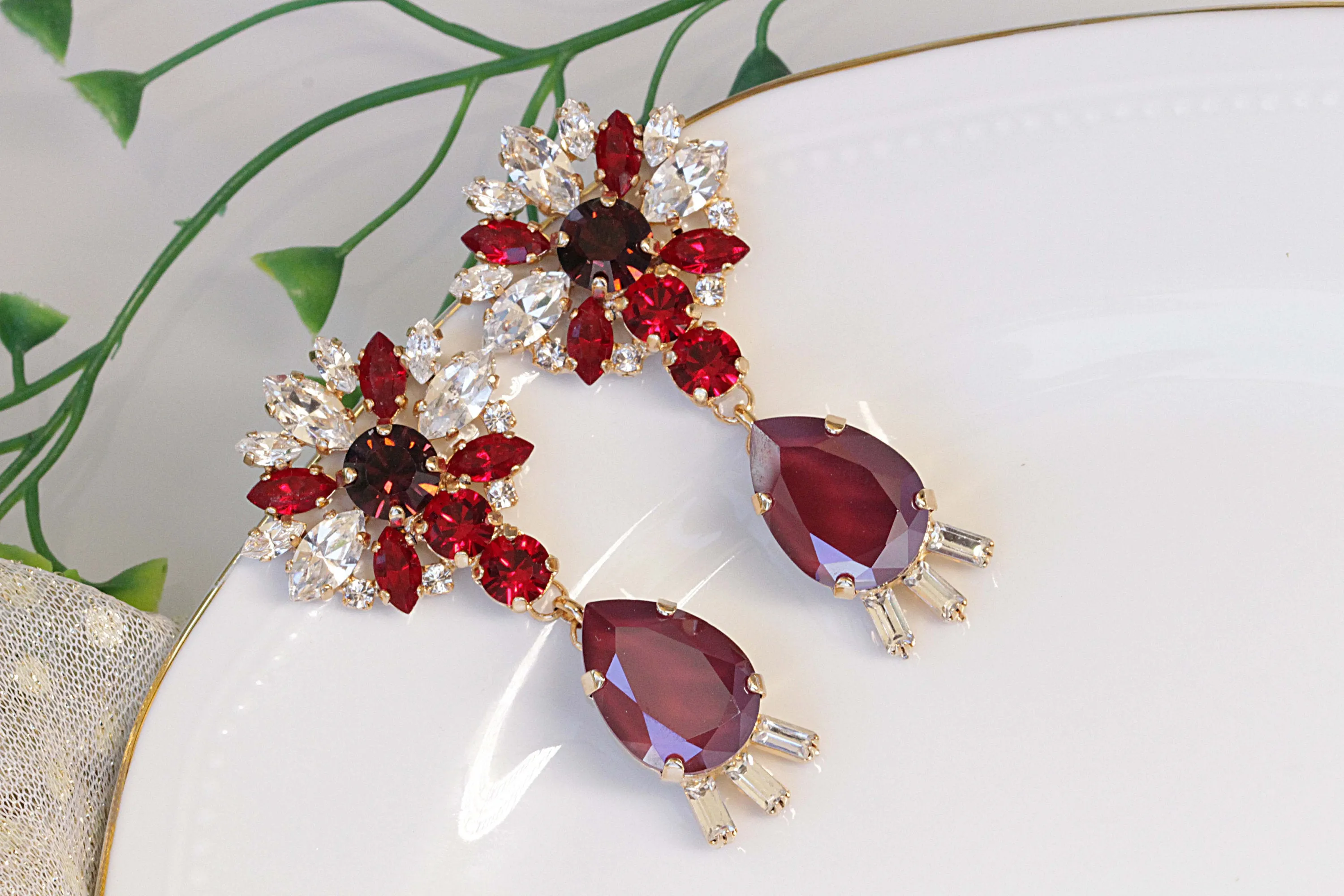 GARNET Chandelier EARRINGS