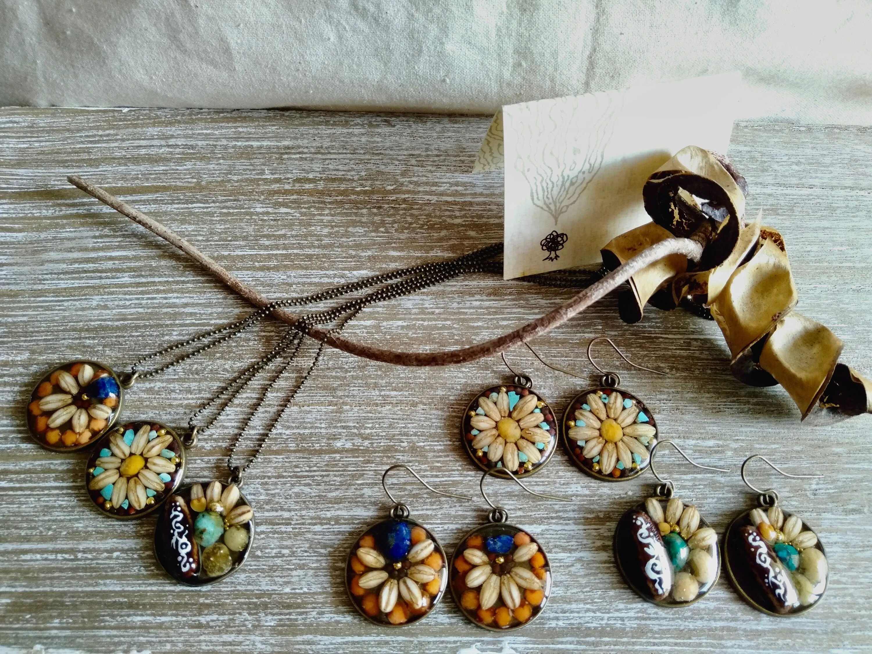 Gemstone & Seed earrings (Turquoise, Lapis lazuli or Chrysocolla)