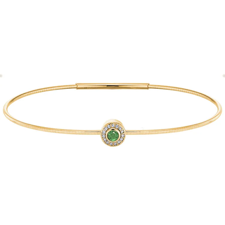Gold Finish Finish Sterling Silver Round Simulated Peridot Birth Gem Bracelet with Simulated Diamonds
