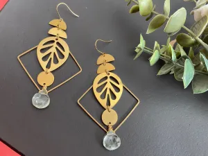 Green amethyst earrings - brass geometric earrings - statement earrings - Gifts for women - gemstone dangles