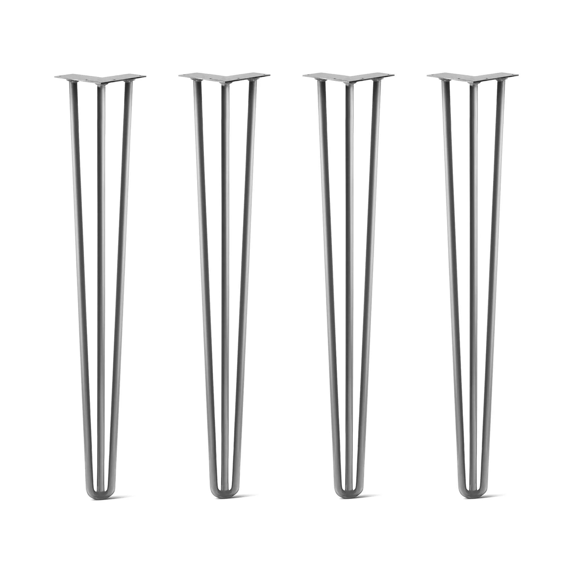 Hairpin Legs Set of 4, 3-Rod Design - Raw Steel