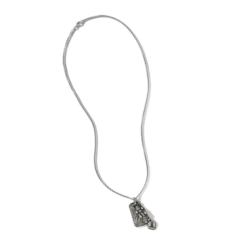 John Hardy Mens Legends Naga Sterling Silver Dragon Head and Tag Pendant Necklace with Blue Sapphire Eyes, 24 inch
