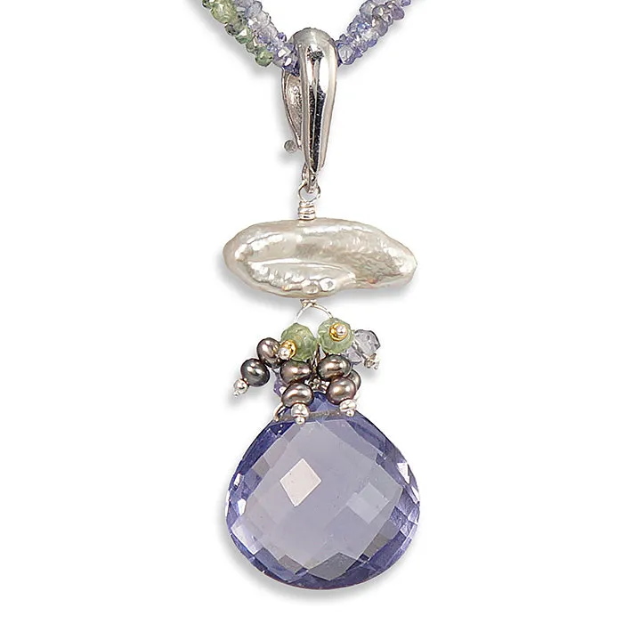 Keshi Pearl with Tanzanite & Green Sapphire