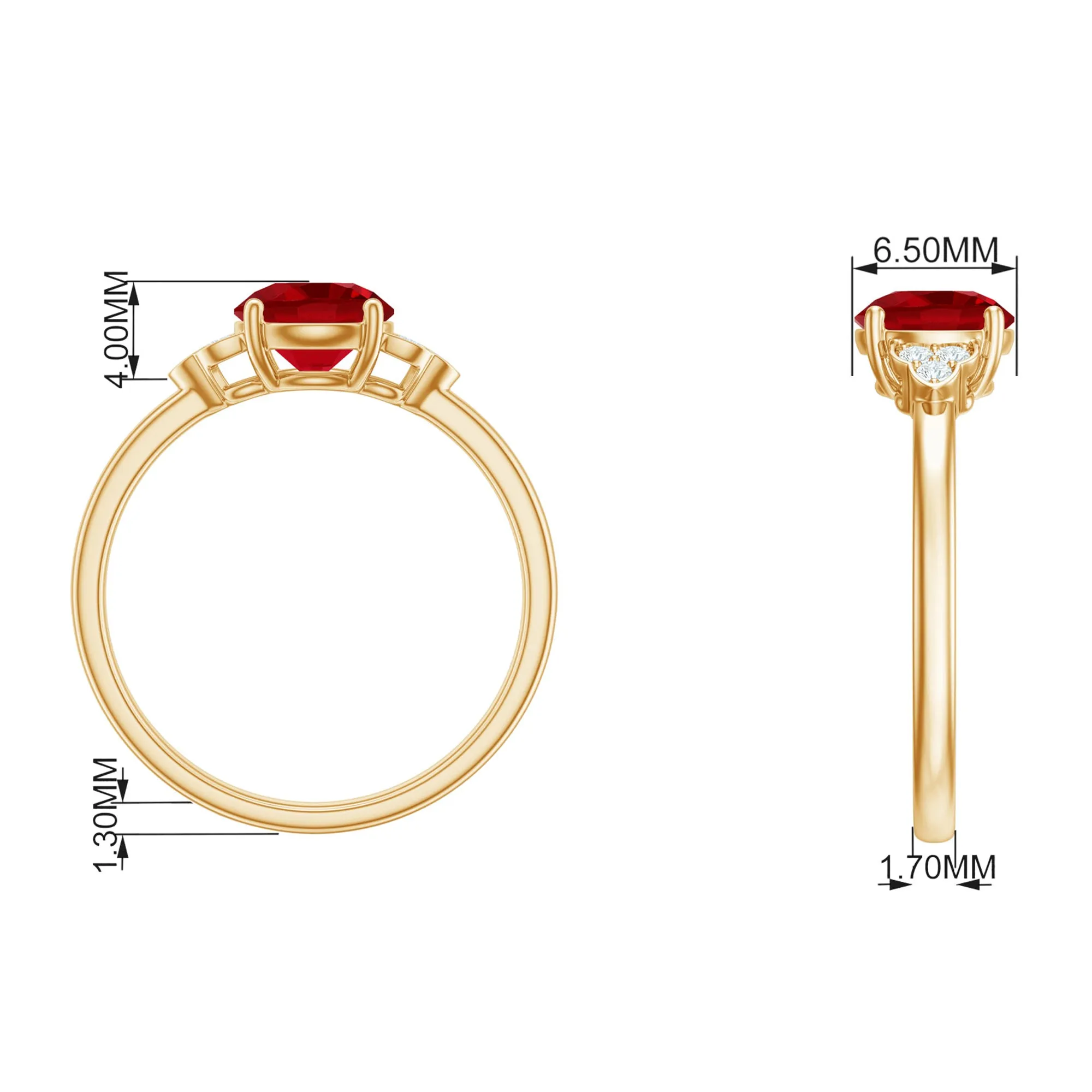 Lab Grown Ruby Solitaire Engagement Ring with Diamond Trio