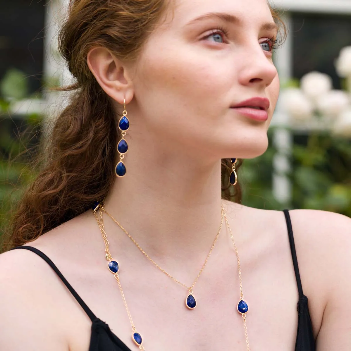 Lapis Drop Earrings In Gold-Tone
