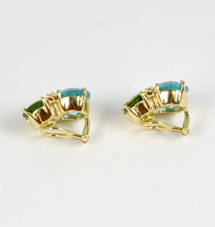 Large GUM DROP™ Earrings with Peridot and Blue Topaz and Diamonds