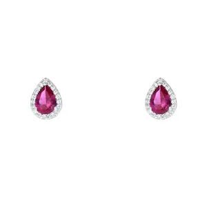 Lina Ruby Pear Halo CZ Earrings | 1.5ct
