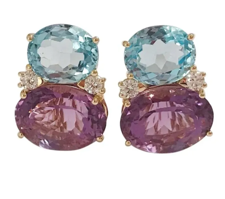 London Blue Topaz Large Cushion Ring with Diamonds