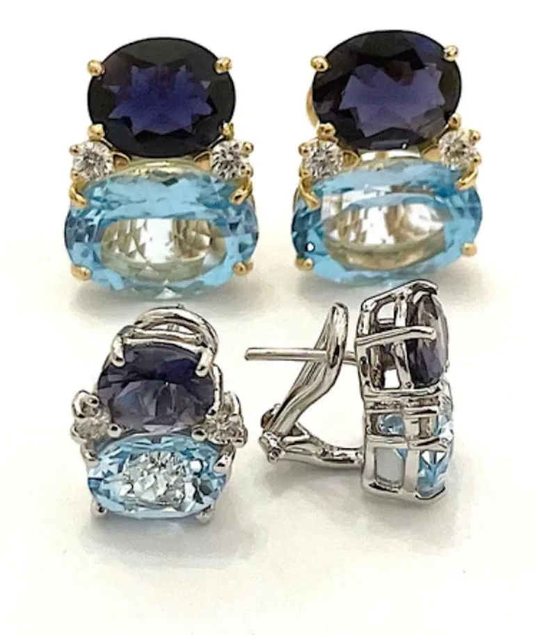London Blue Topaz Large Cushion Ring with Diamonds