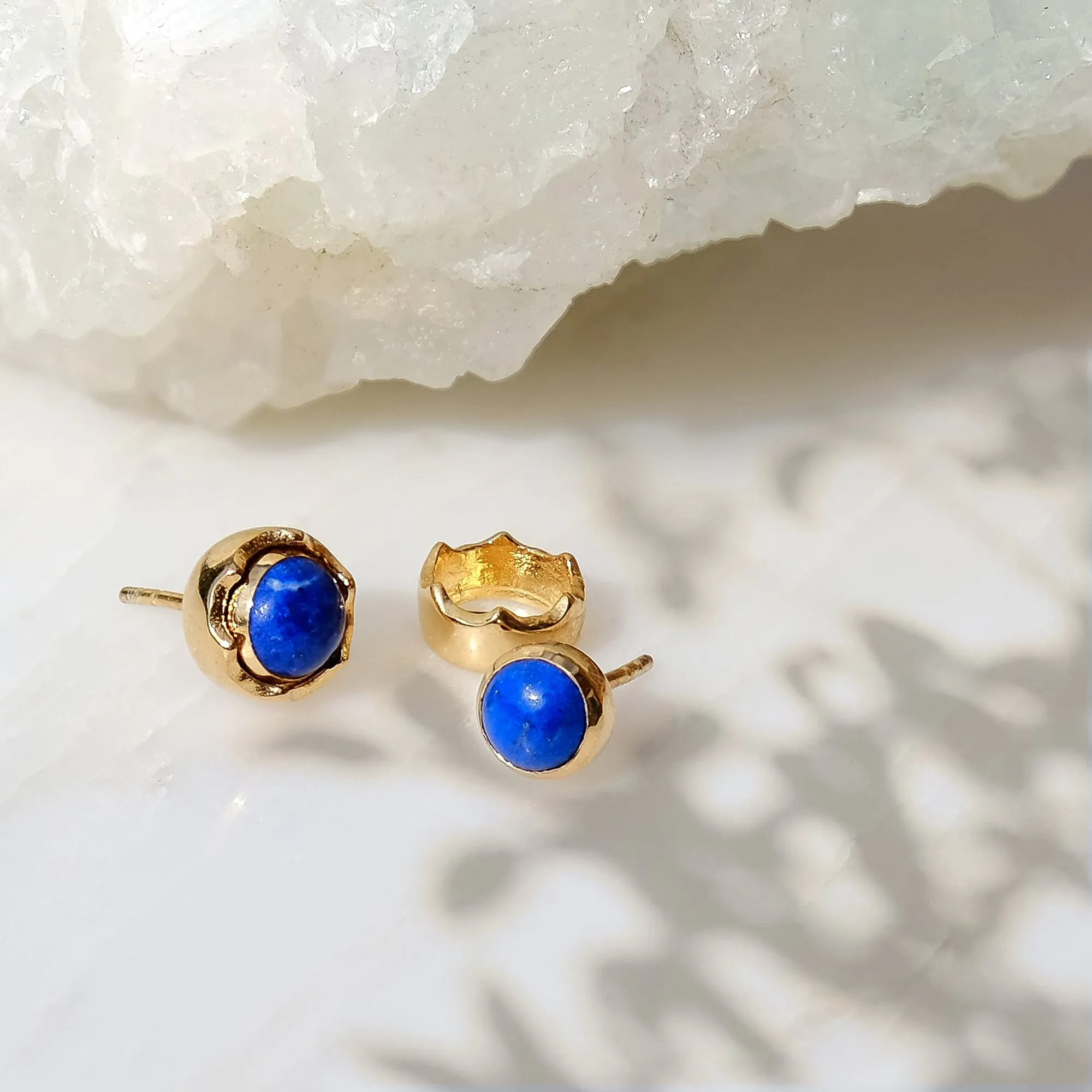 Maya Stud Earrings - Gold Lapis Lazuli