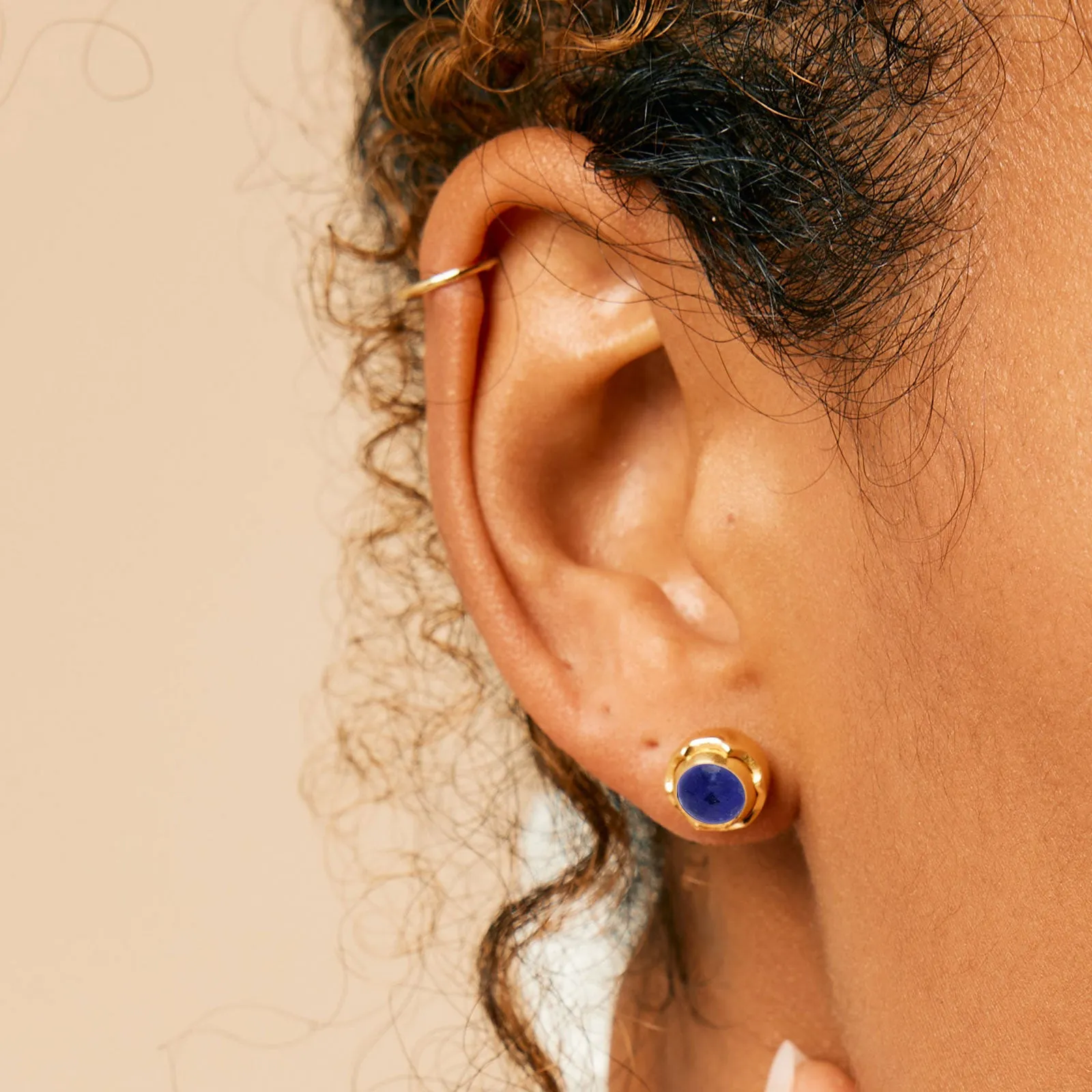 Maya Stud Earrings - Gold Lapis Lazuli