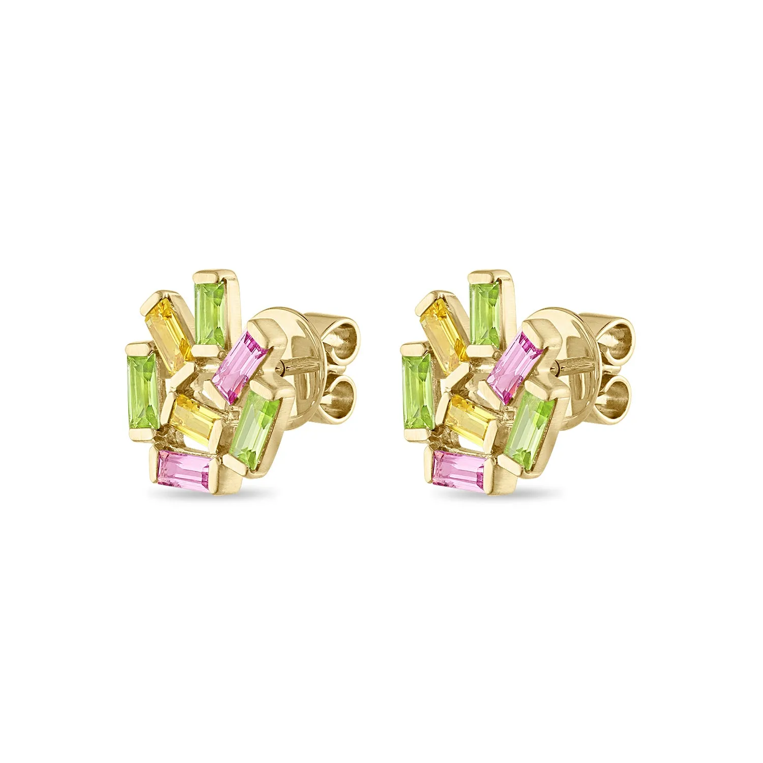 Medium Jubilation Studs: Peridot, Pink and Yellow Sapphire
