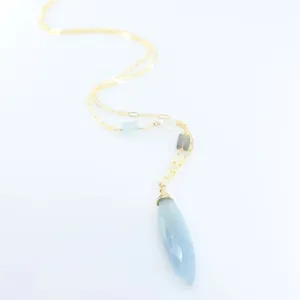 Milky Aquamarine Marquis Cut Gemstone Necklace with Asymmetrical Gemstone Accent