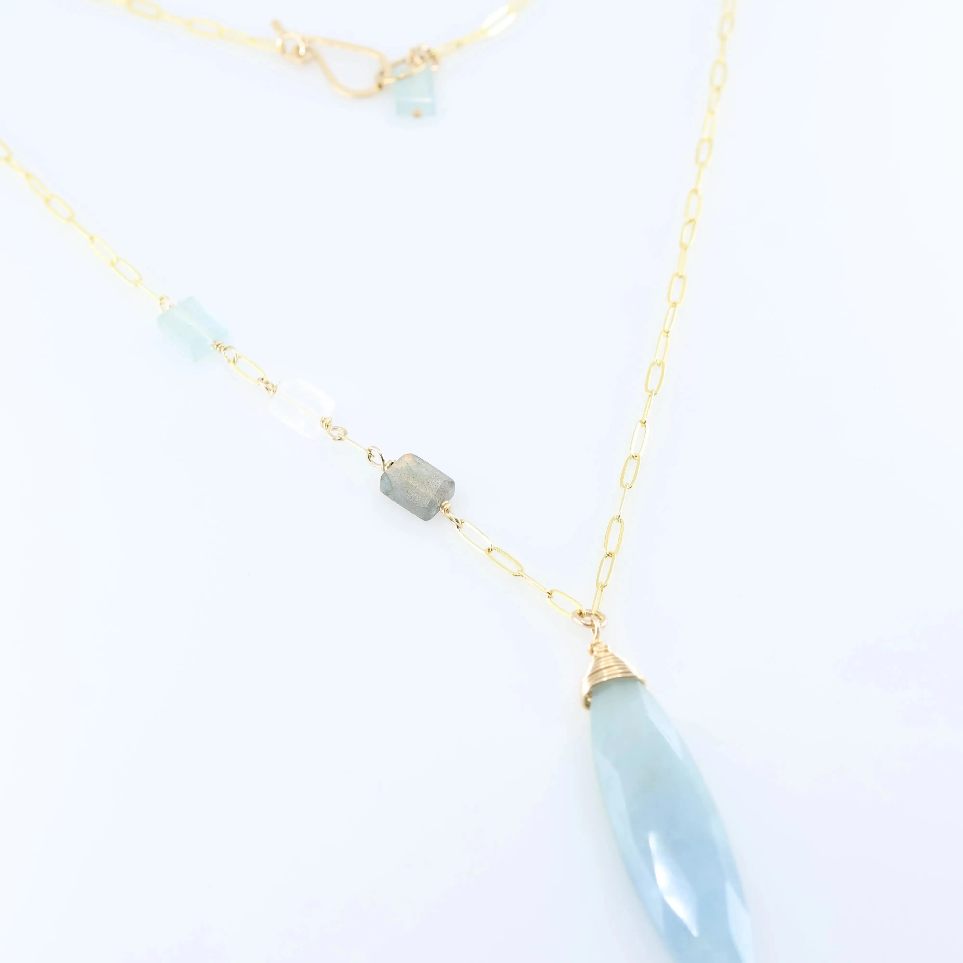 Milky Aquamarine Marquis Cut Gemstone Necklace with Asymmetrical Gemstone Accent