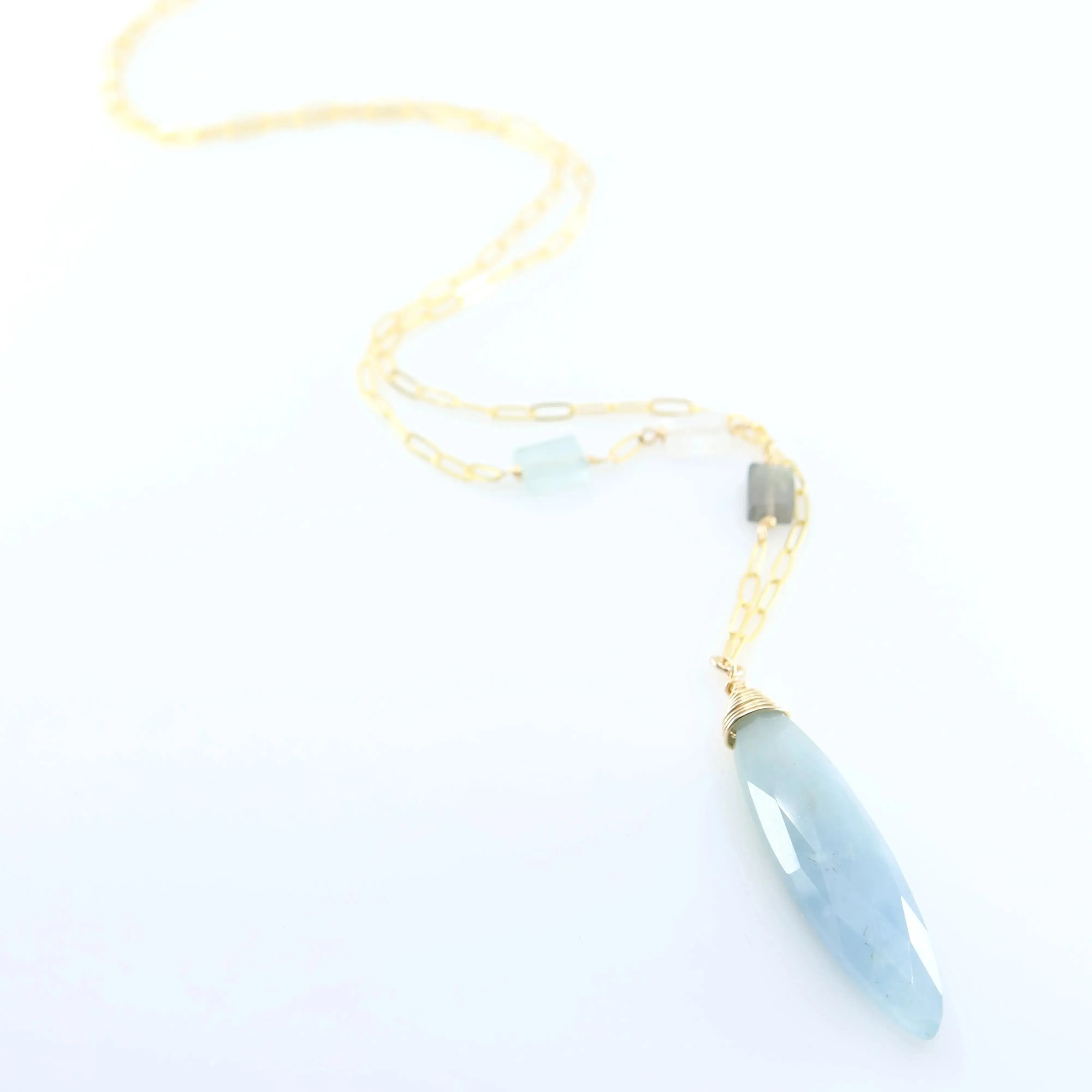 Milky Aquamarine Marquis Cut Gemstone Necklace with Asymmetrical Gemstone Accent