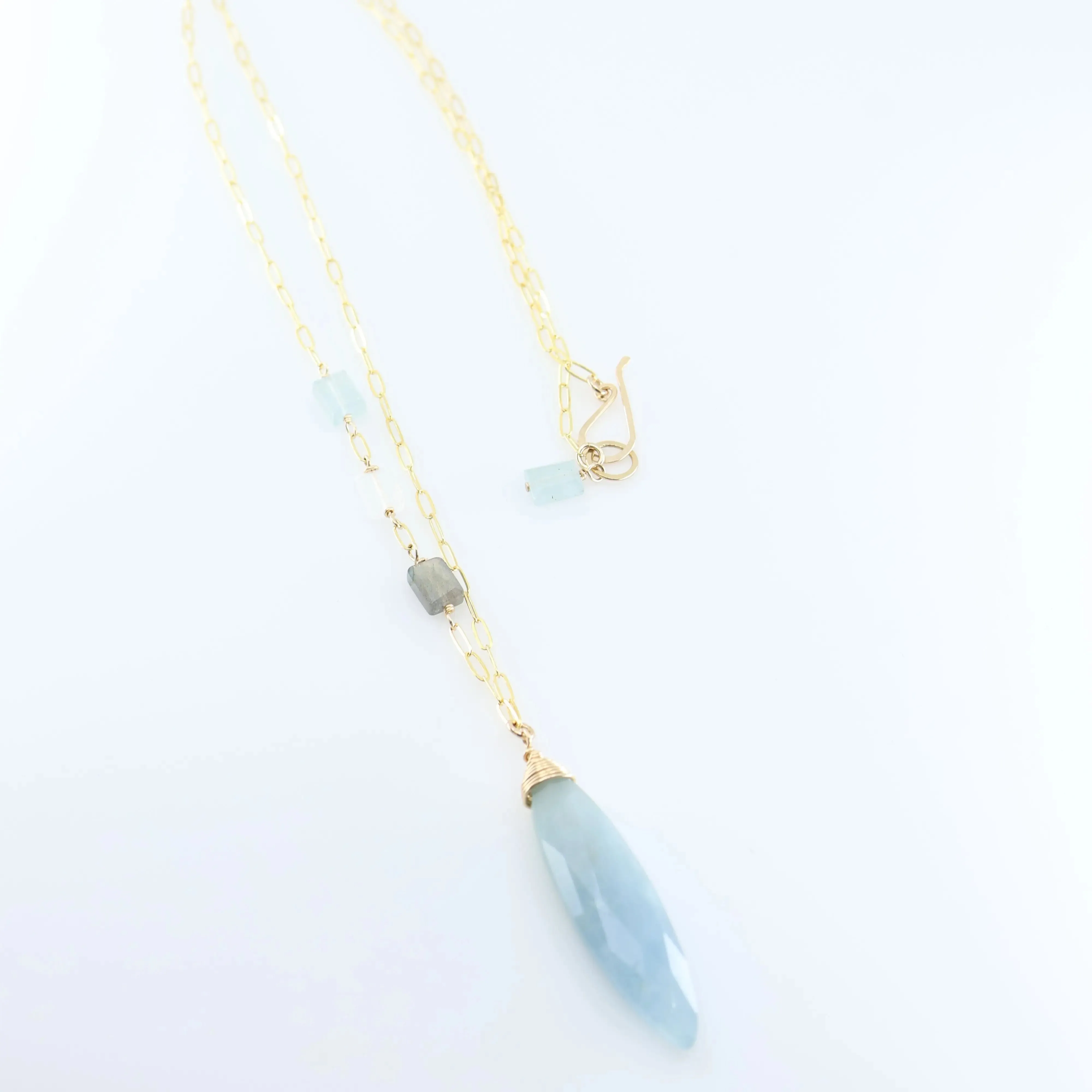 Milky Aquamarine Marquis Cut Gemstone Necklace with Asymmetrical Gemstone Accent