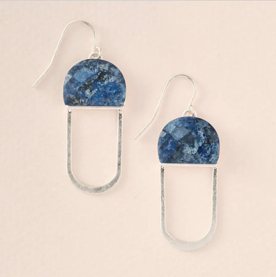 Modern Stone Chandelier Earring - Lapis/Silver
