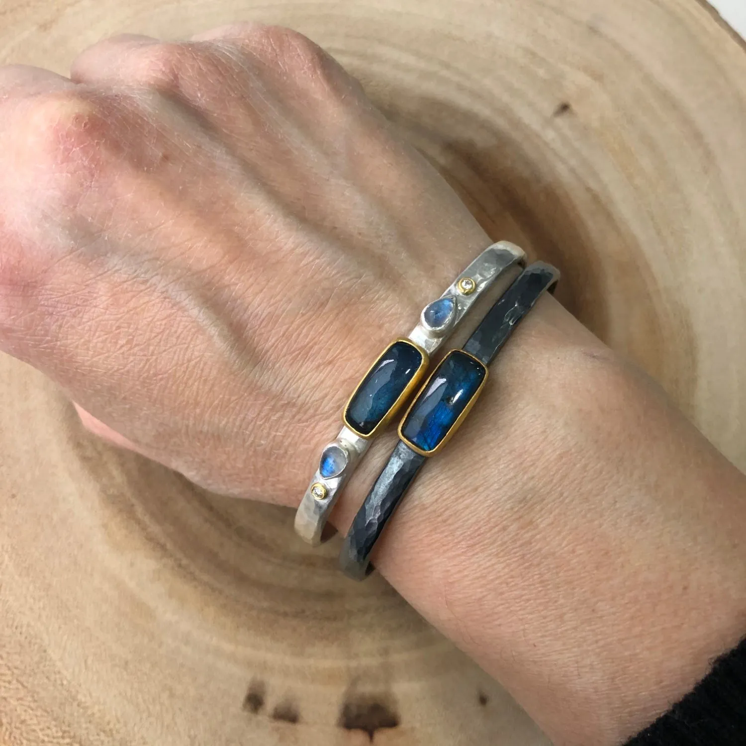 Moondance Moonstone, Labradorite, and Diamond Cuff